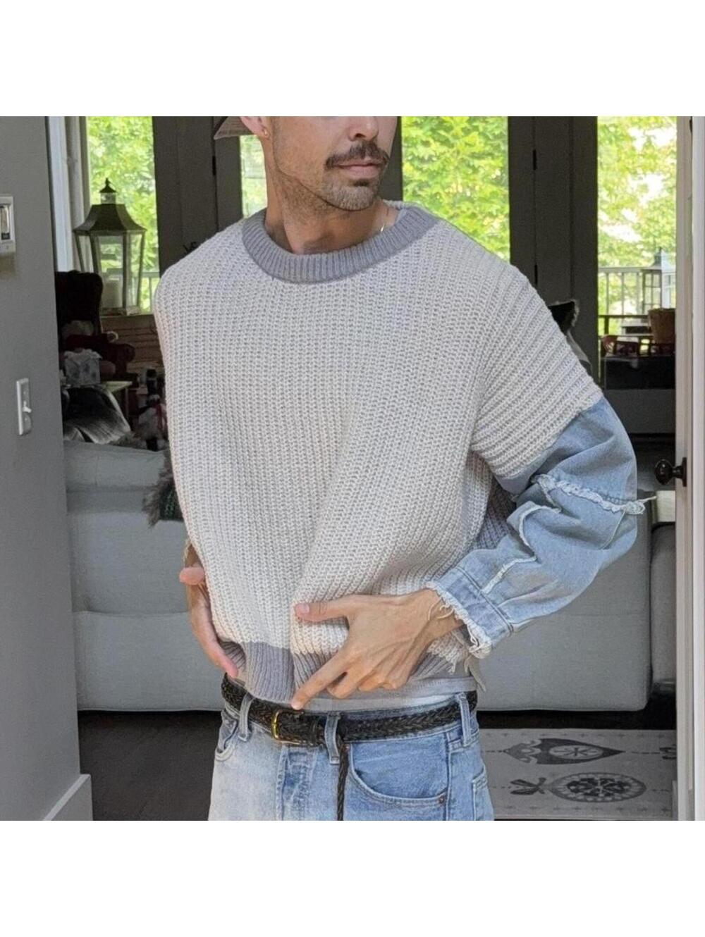 🤍 Urban Daizy Chunky Knit Denim Sleeve Sweater Size M/L